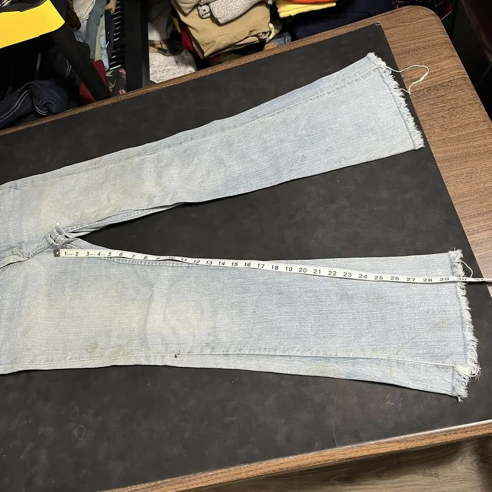 Vintage Lee Jeans Zombie Distress Mens 32x29 Denim Flare 60s Thrashed USA 1970s